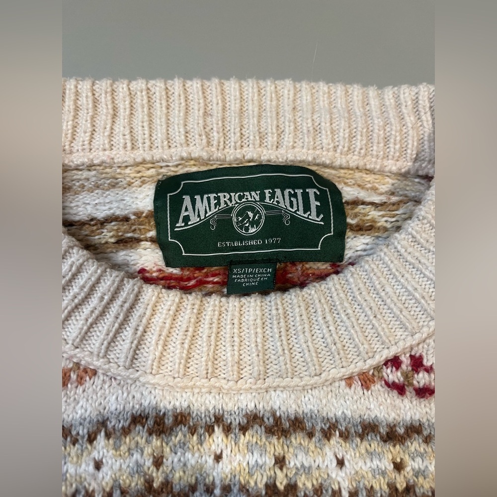 Y2K American Eagle Outfitters Cream and Red Knit Sweater- extra small - Picture 4 of 6